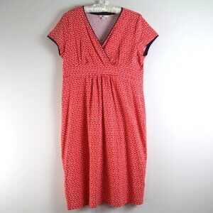 Boden Jenny Red White Print Faux Wrap V-Neckline Cap Sleeve Jersey Dress 14 Long
